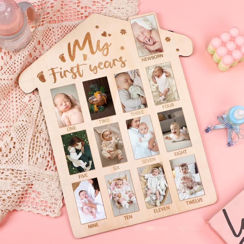 Engraved Wood Frame - Wooden Baby Commemorative Photo Frame,monthly Calendar,photo