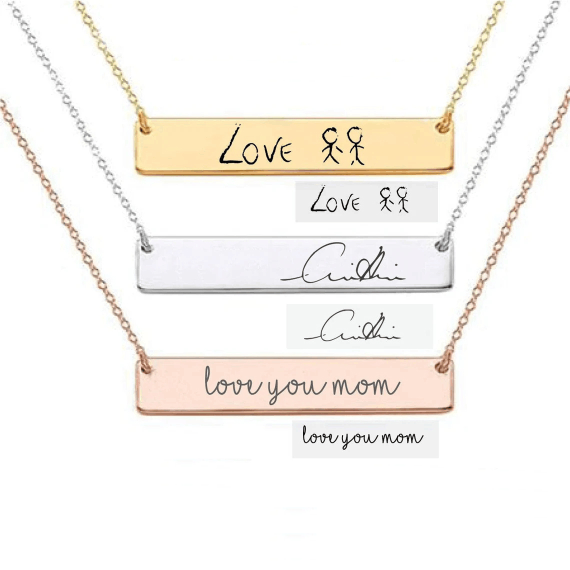 Actual Handwriting Bar Necklac - đánh giá và giá Handwriting Necklace Bar